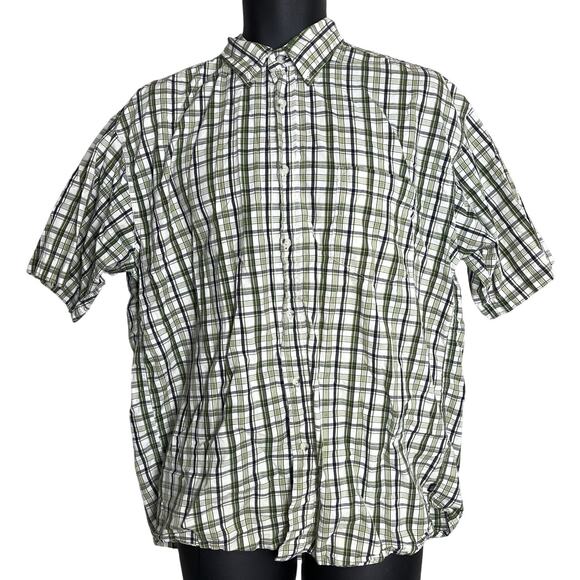 Wrangler Button Up Shirt Mens Medium M Green Checkered 100% Cotton Short Sleeve - Picture 1 of 5